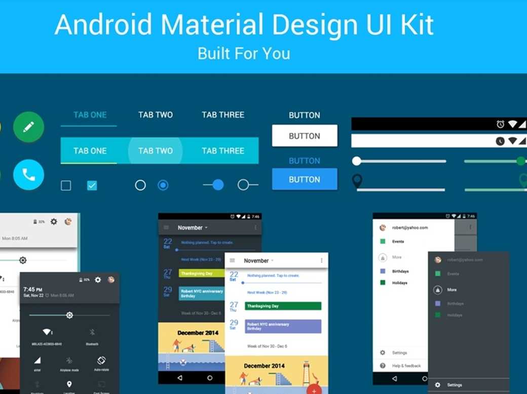 Material Design UI Kit — Работы в стиле материального дизайна на основе руководства от Google