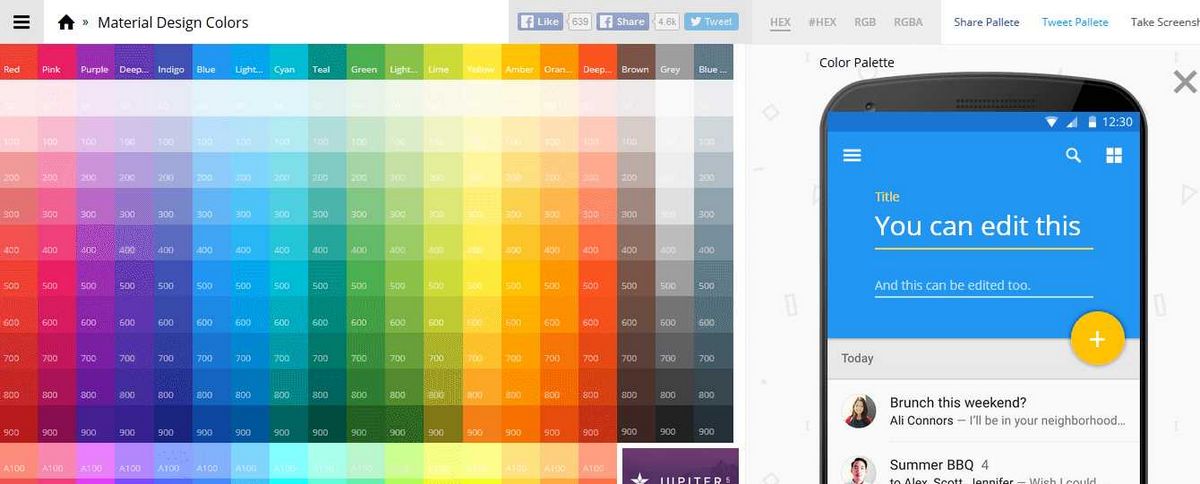 Material UI Colors — палитра цветов для Android, веба и iOS в стиле материального дизайна