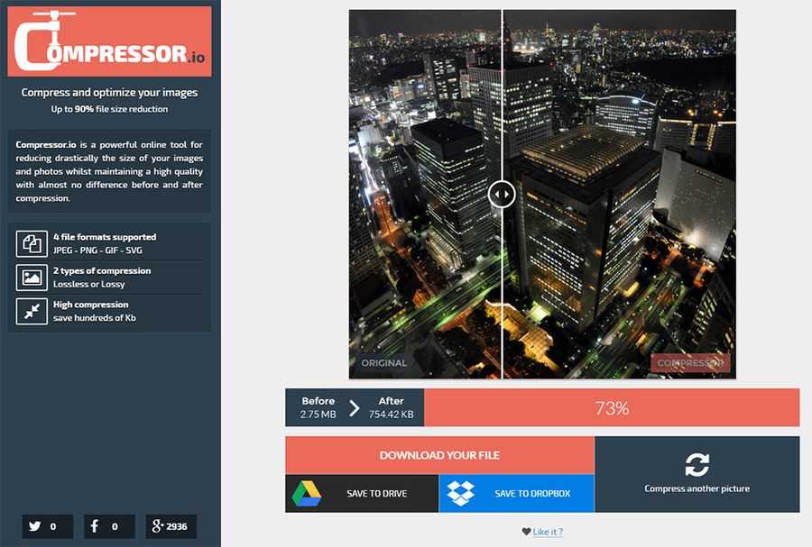 Compressor.io — оптимизируйте и сжимайте ваши изображения онлайн