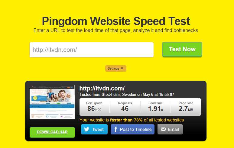 Pingdom Website Speed Test — проверьте время загрузки вашего веб-сайта и повысьте его эффективность!