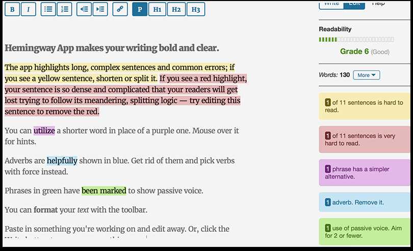 Hemingway — Приложение Hemingway помогает улучшить чистоту и понятность ваших текстов